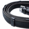 Black Sure Grip reins with continental stoppers, made from English leather