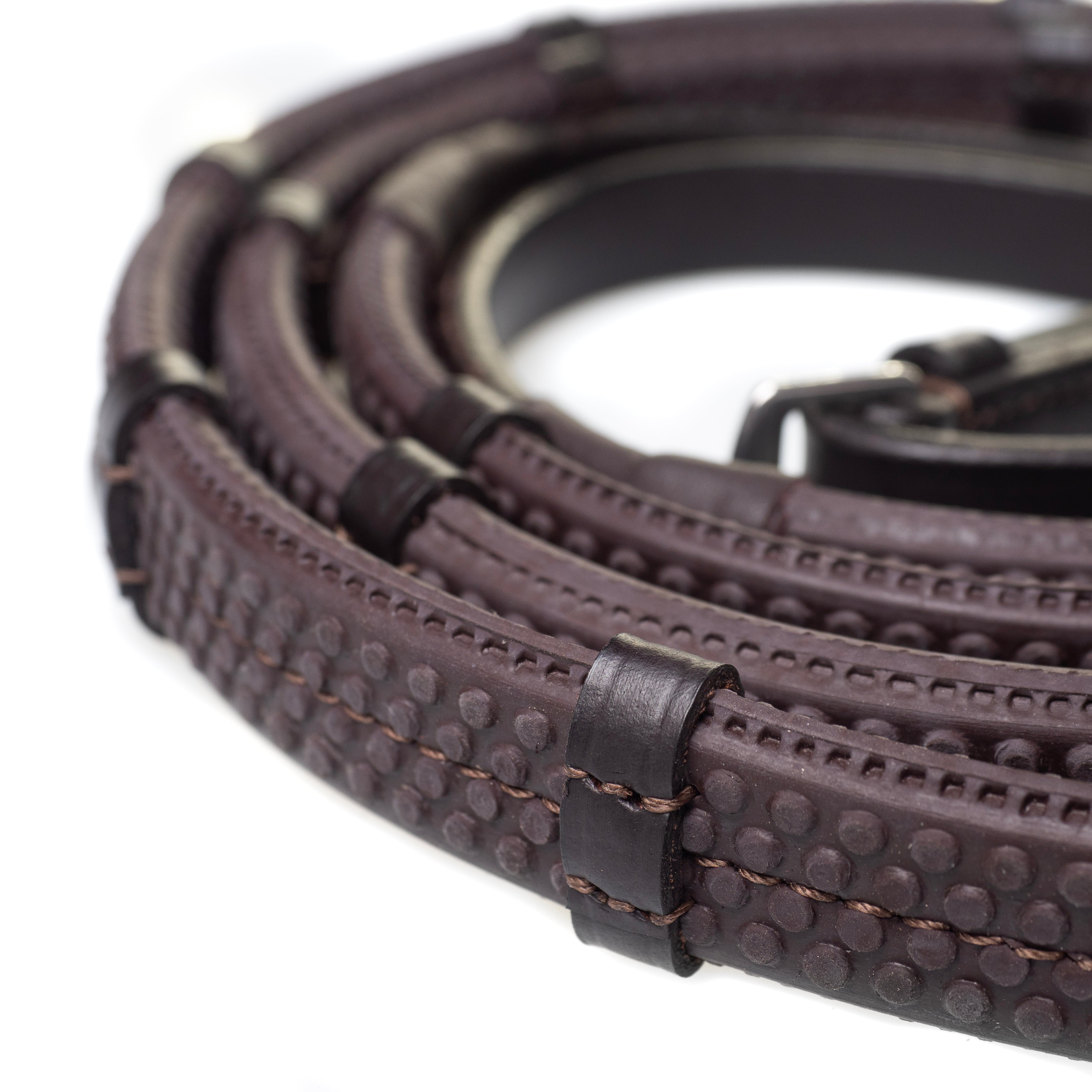 Havana rubber grip reins with close-contact stoppers and stainless steel buckles