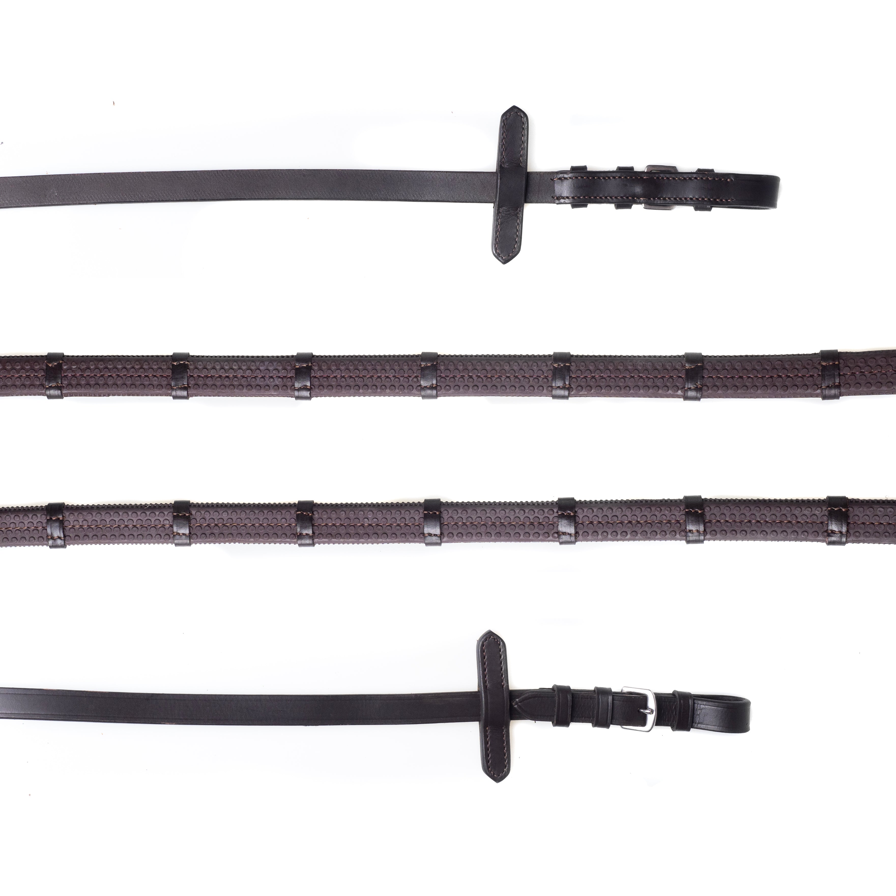 Rubber Grip Havana Reins with Close-Contact Stoppers – Durable Non-Slip English Leather