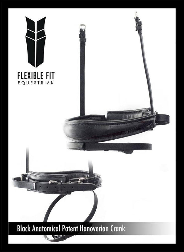 ANATOMICAL RAISED PATENT HANOVERIAN CRANK - BLACK NOSEBAND - Flexible Fit Equestrian LLC