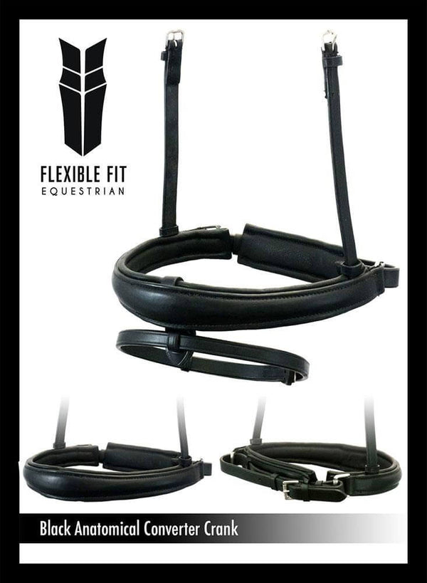 ANATOMICAL RAISED PLAIN CONVERTER CRANK - BLACK NOSEBAND - Flexible Fit Equestrian LLC