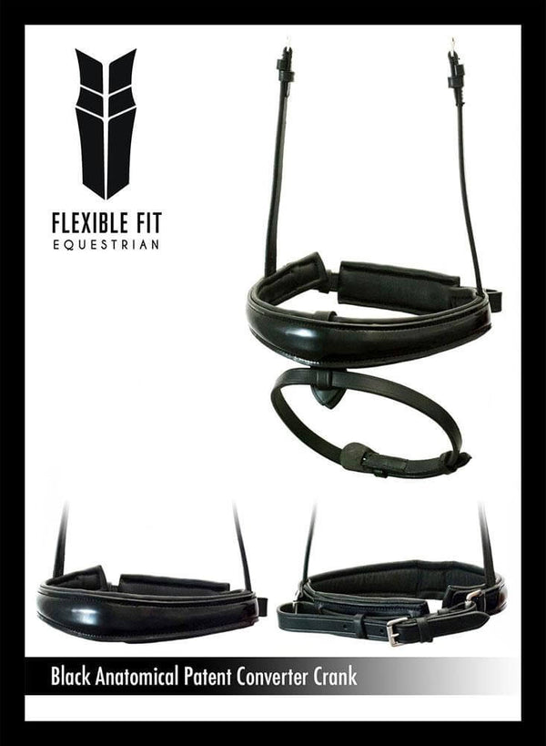 ANATOMICAL RAISED PATENT CONVERTER CRANK - BLACK NOSEBAND - Flexible Fit Equestrian LLC