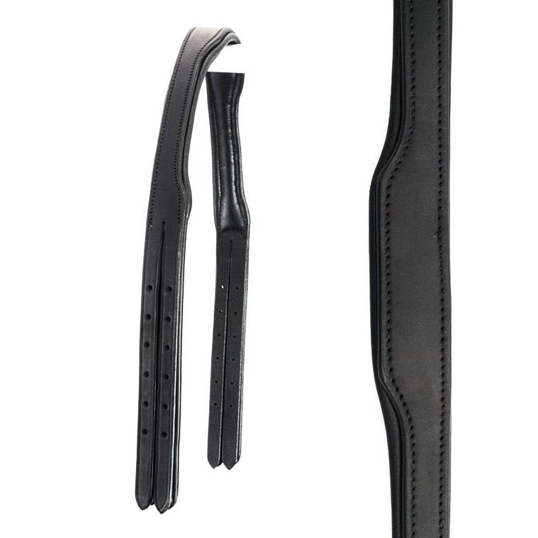 WEYMOUTH GEL PADDED CROWNPIECE WITH CUT BACK EARS 4/8 WIDE CHEEK STRAPS - BLACK - Flexible Fit Equestrian LLC