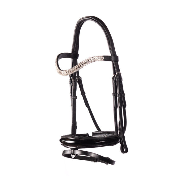 English leather snaffle bridle with gel padding and anatomical noseband