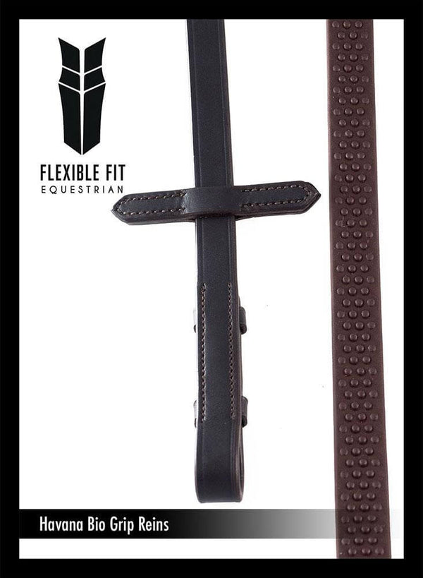 Marine-grade webbing core bio grip reins in Havana brown