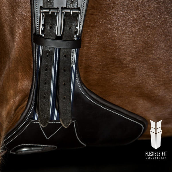 SHORT STUD GIRTH HAVANA - BLUE AND WHITE - Flexible Fit Equestrian LLC