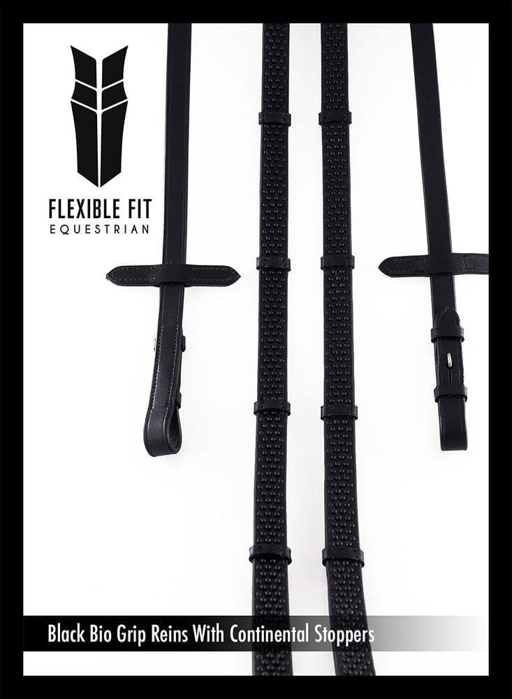 Lightweight black reins with external stoppers for secure grip