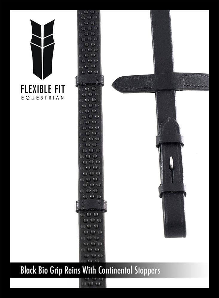 Bio grip reins with vegetable tanned leather and continental stoppers