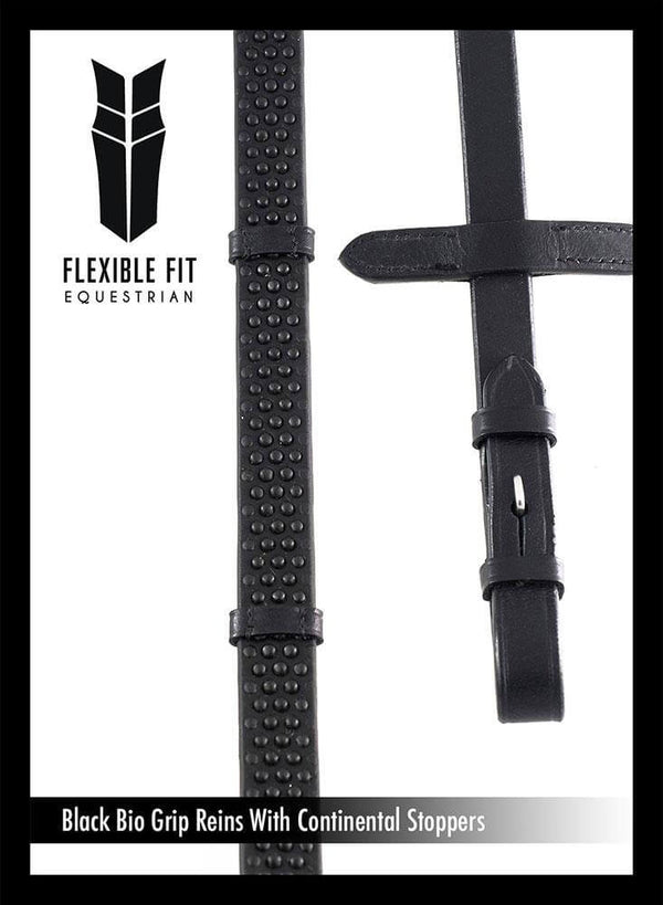 Bio grip reins with vegetable tanned leather and continental stoppers