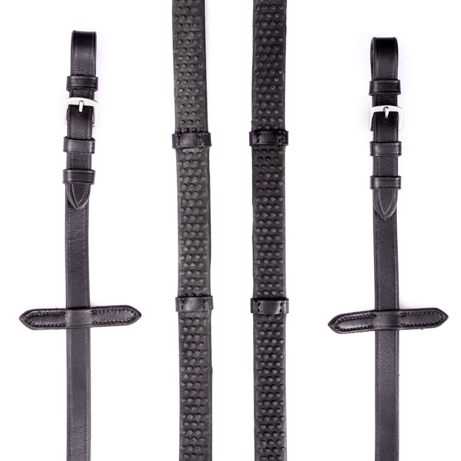 Bio Grip Buckle Reins with Continental Stoppers - Black
