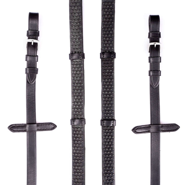 Bio Grip Buckle Reins with Continental Stoppers - Black