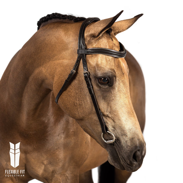 Havana nosebandless bridle with silver piped wave browband