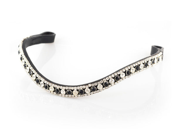 Luxury black bridle with thin wave crystal browband and monocrown comfort