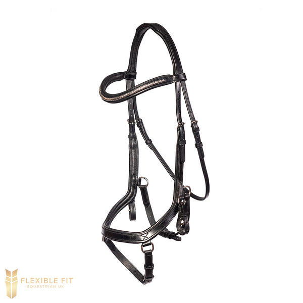 Black ergonomic horse bridle with clincher wave browband and duo noseband