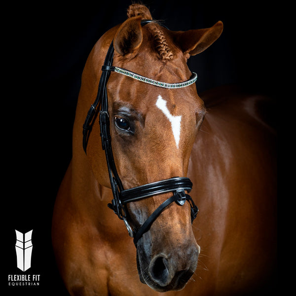 Thin curved leather browband with Austrian crystals