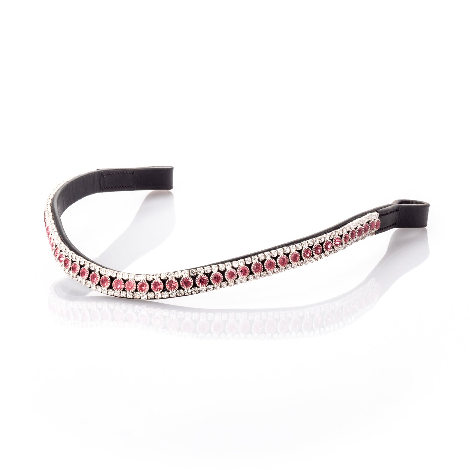 Rose Pink and Clear Crystal Thin Wave Browband - Black