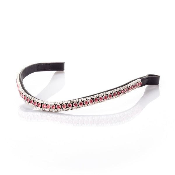 Rose Pink and Clear Crystal Thin Wave Browband - Black