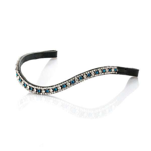 Turquoise and Clear Crystal Thin Wave Browband - Black