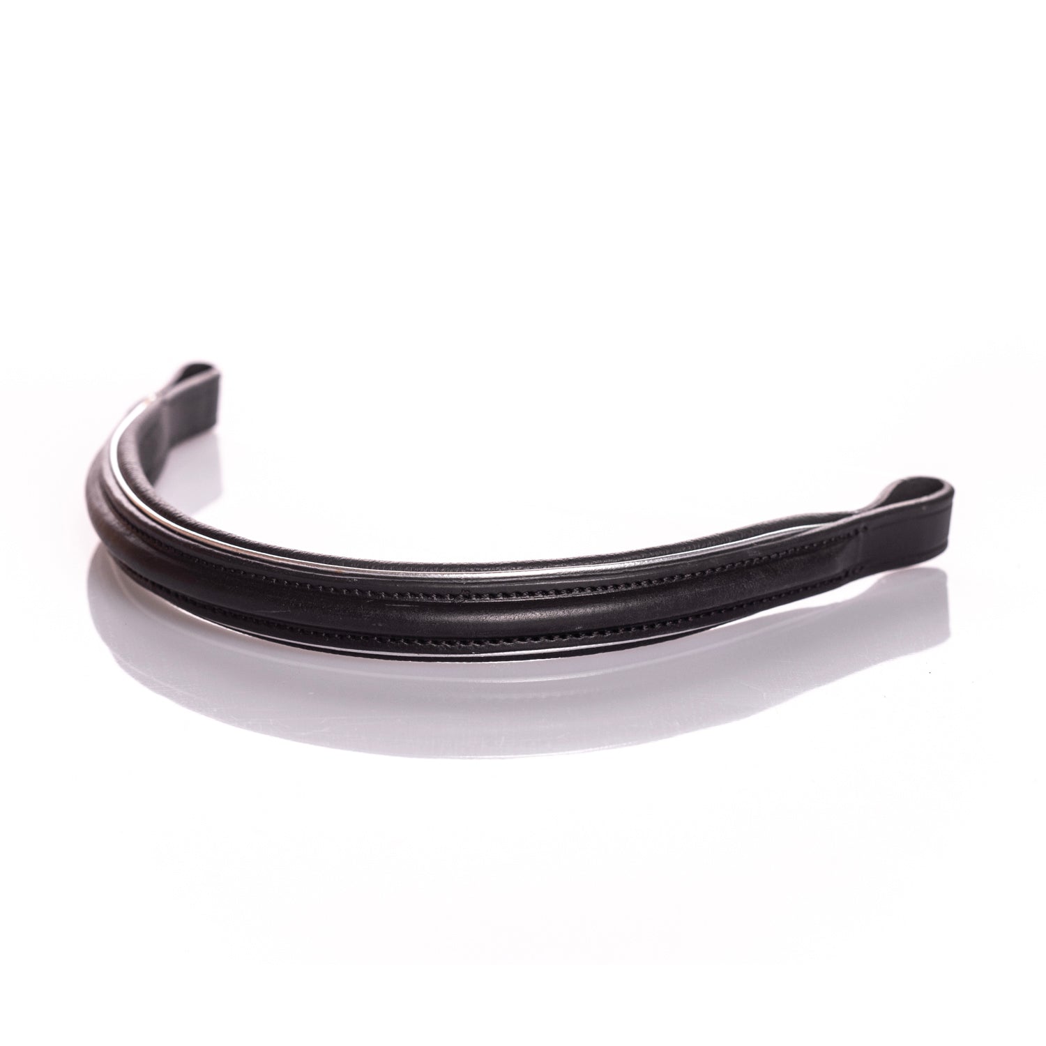 Raised Plain Straight Silver Piped Gel Browband - Black