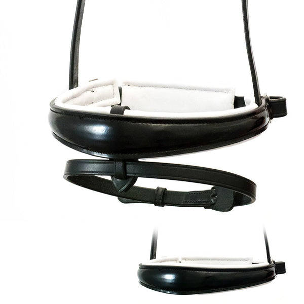 Extra Wide Anatomical Raised Patent White Padded Converter Crank - Black Noseband