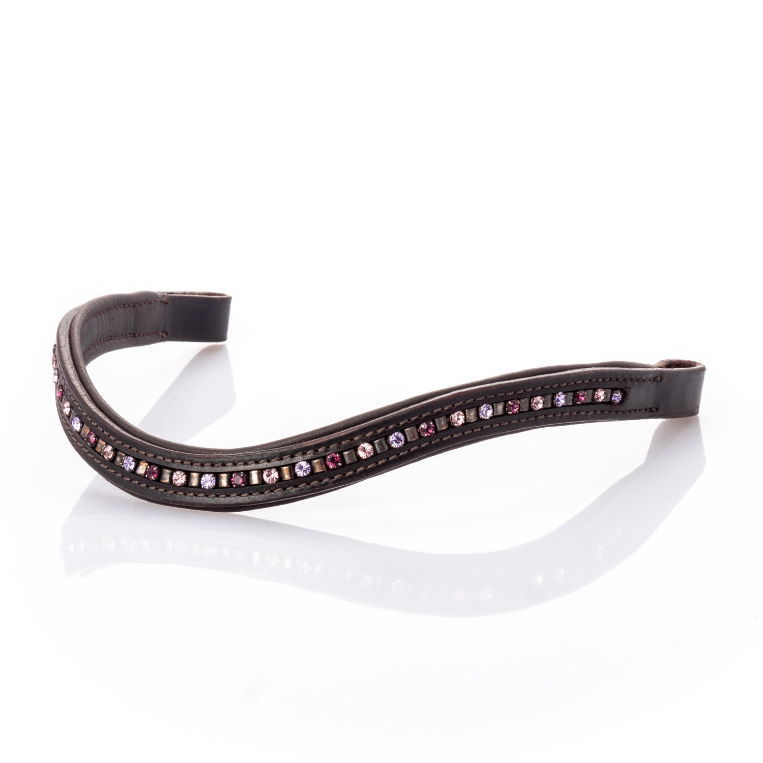 Purple and Lilac Crystals with Mini Clincher Wave Gel Browband - Havana