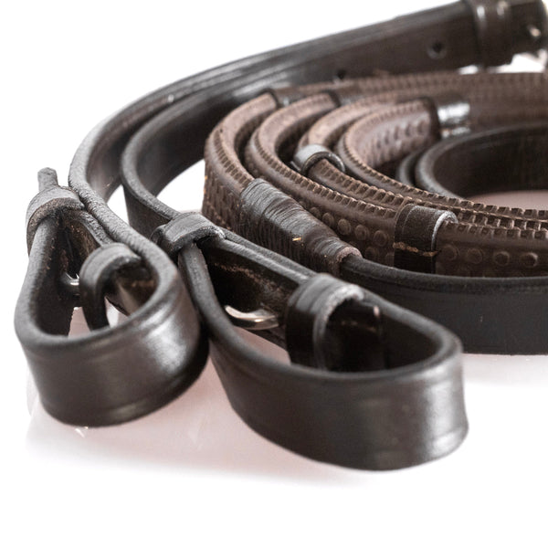 Havana Pelham rubber grip reins with stainless steel buckles