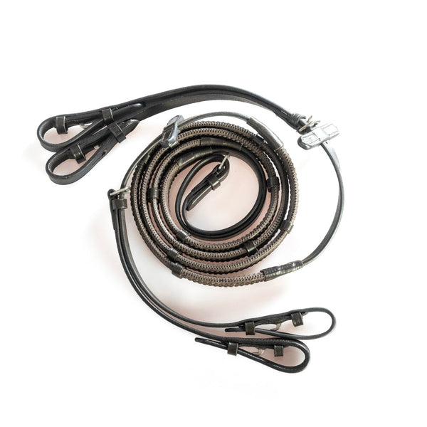Pimple-grip rubber reins for Pelham bit in havana leather