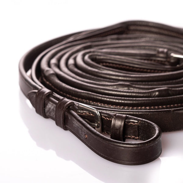 English leather havana reins with inbuilt notches