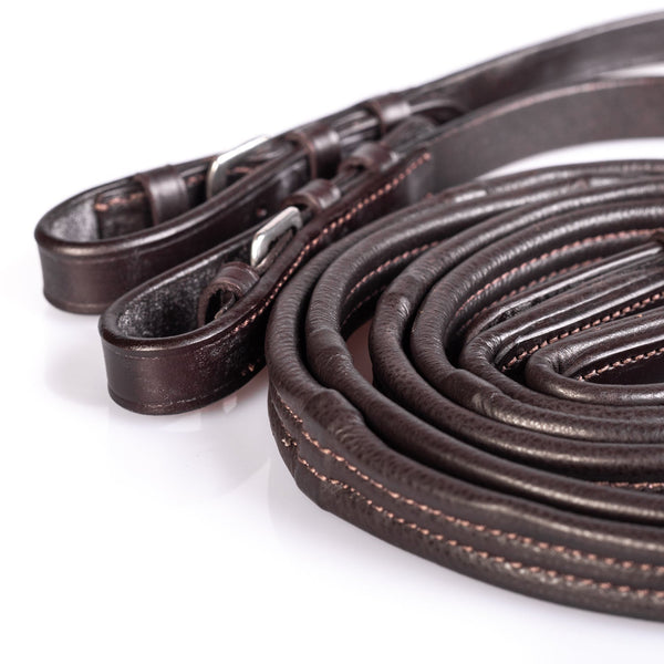 Havana padded leather 5/8" buckle reins with stoppers