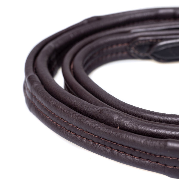 Padded Leather 5/8 Billet Havana Reins – soft English leather with grip stoppers and billet ends
