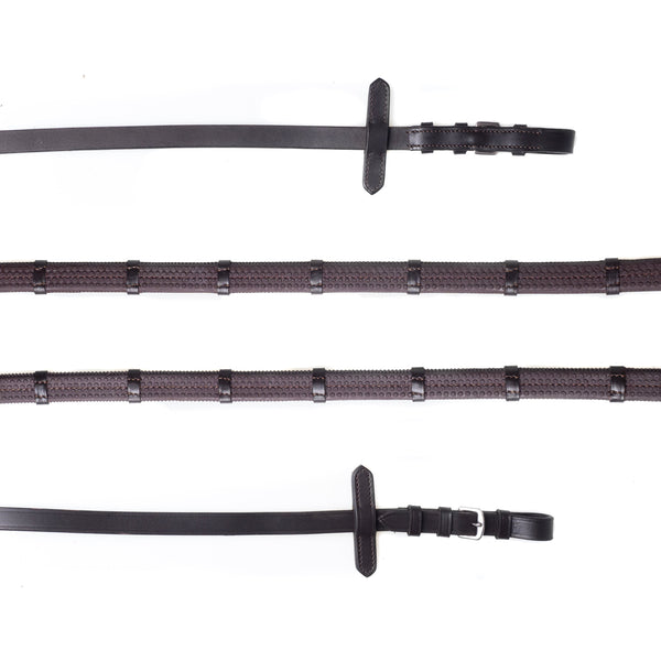 Rubber Grip Havana Reins with Close-Contact Stoppers – Durable Non-Slip English Leather