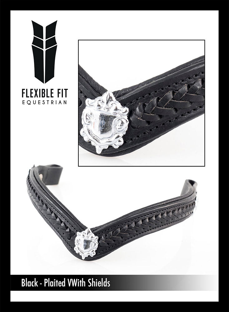 Plaited with Shields V Gel Browband - Black