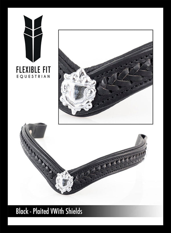 Plaited with Shields V Gel Browband - Black