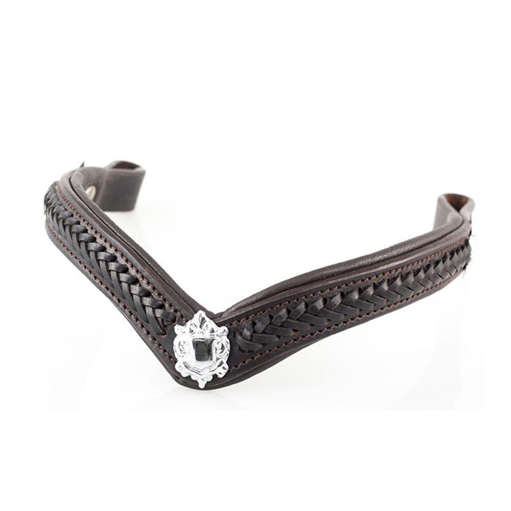 PLAITED WITH SHIELDS V SHAPE - HAVANA BROWBAND - Flexible Fit Equestrian LLC