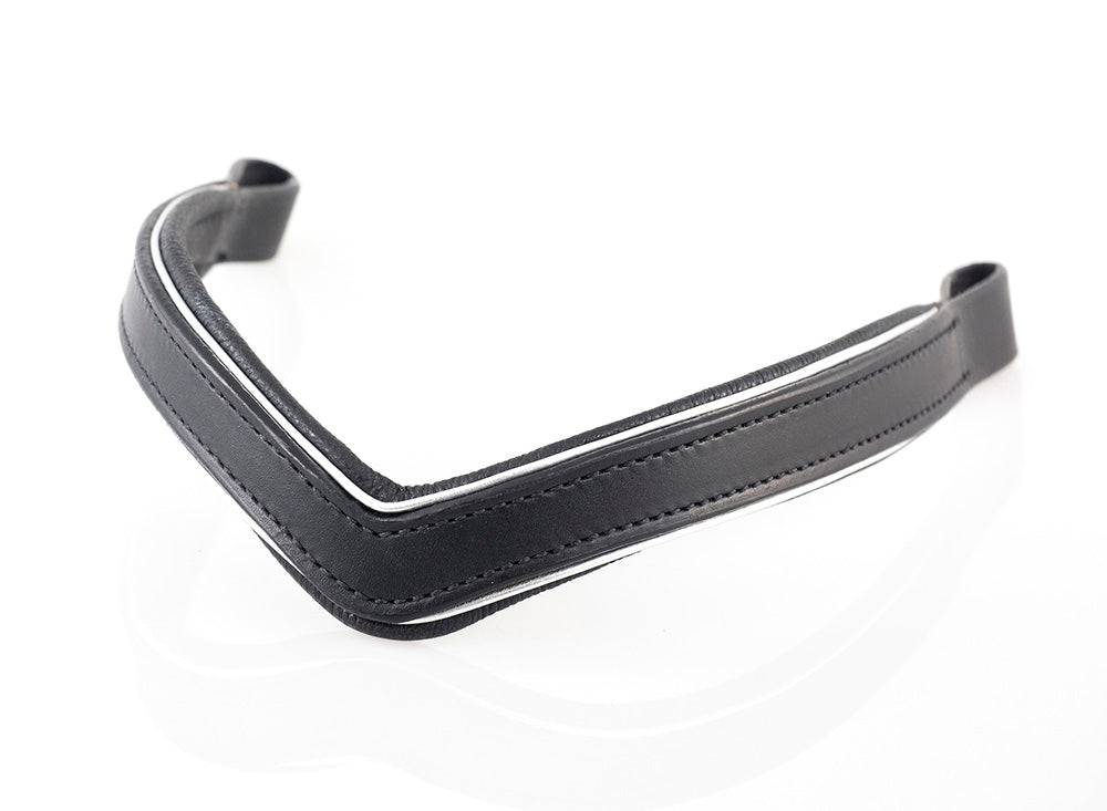 Flat Plain with Silver Piping V Gel Browband - Black