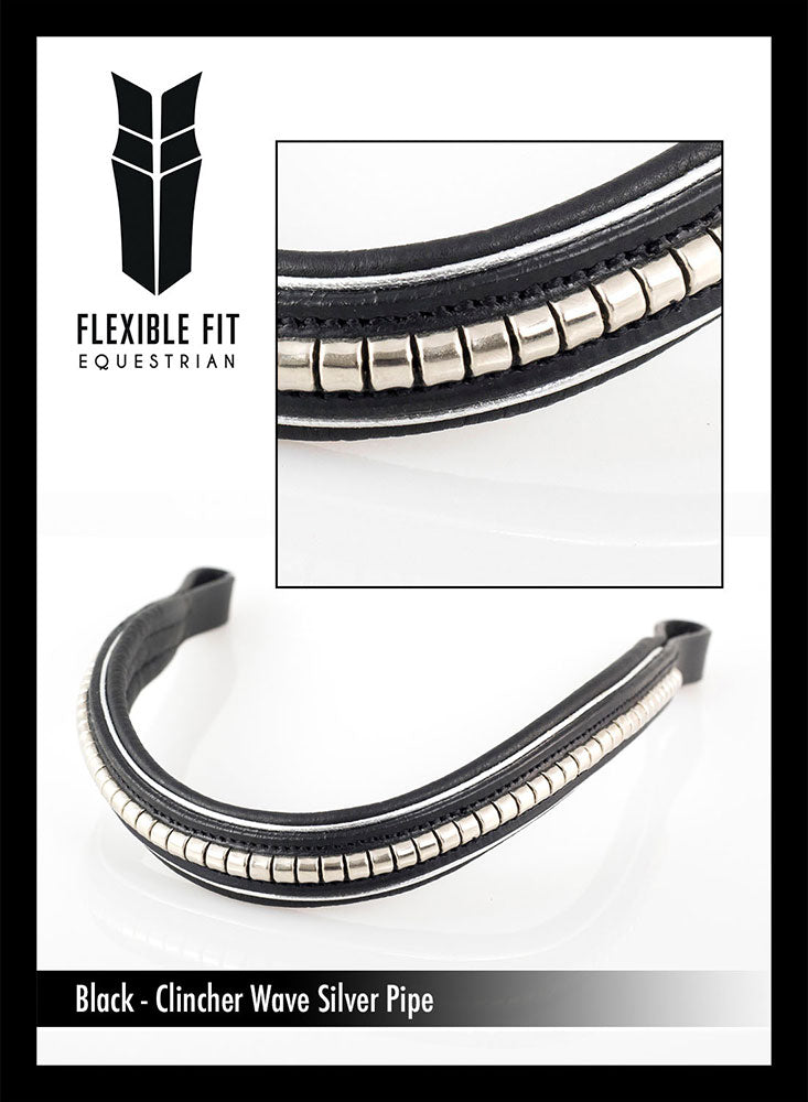S/s Clincher with Silver Piping Wave Gel Browband - Black