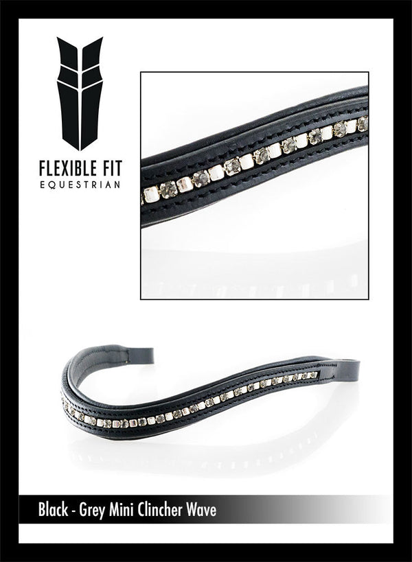 Grey Crystal and Mini Clincher Wave Gel Browband - Black