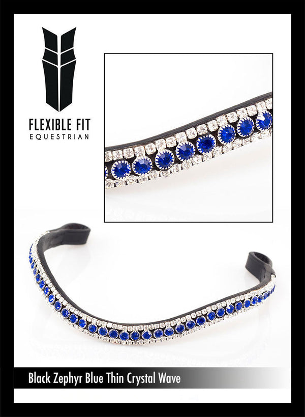 Zephyr Blue Crystal Thin Wave Browband - Black