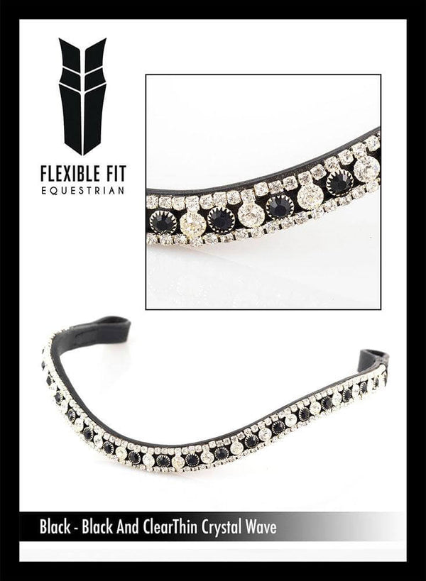 BLACK AND CLEAR THIN CRYSTAL WAVE - BLACK BROWBAND - Flexible Fit Equestrian LLC
