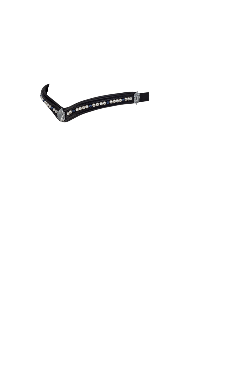 CREAM AND NAVY BLUE PEARL V WITH SHIELDS - BLACK BROWBAND - Flexible Fit Equestrian LLC