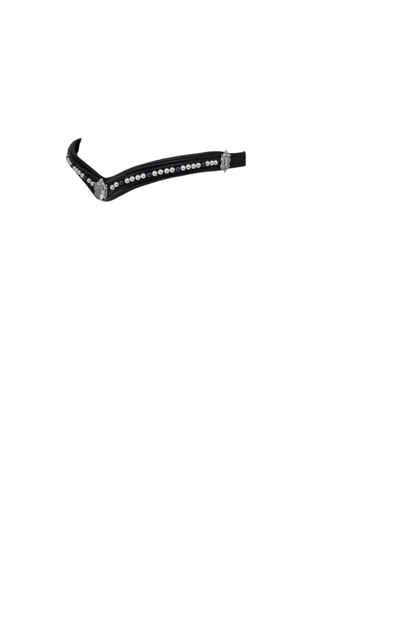 CREAM AND NAVY BLUE PEARL V WITH SHIELDS - BLACK BROWBAND - Flexible Fit Equestrian LLC