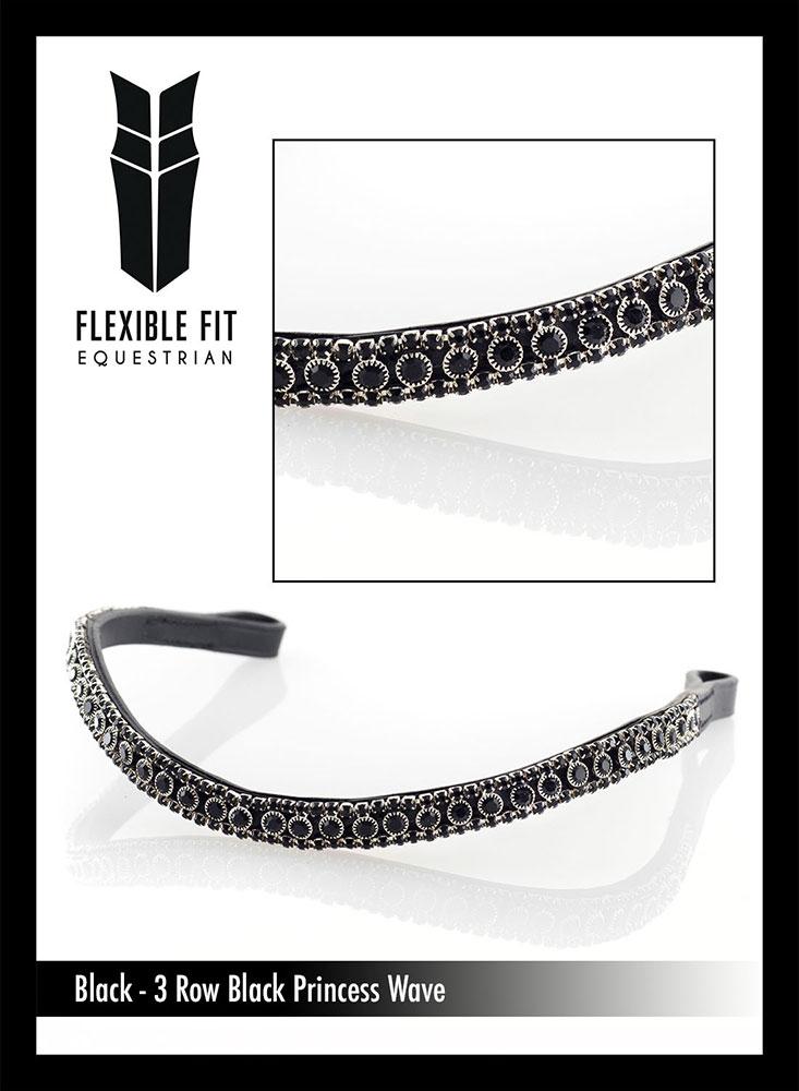 BLACK THIN CRYSTAL WAVE - BLACK BROWBAND - Flexible Fit Equestrian LLC