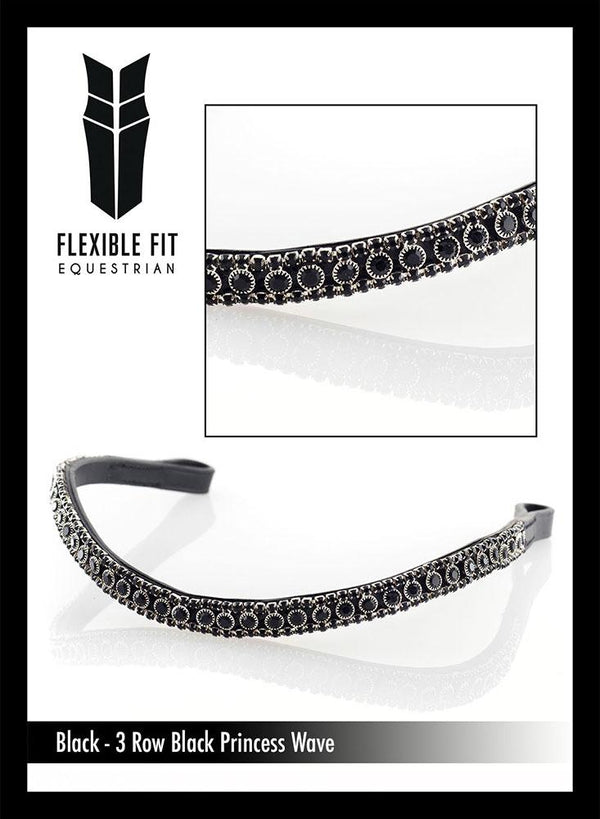 BLACK THIN CRYSTAL WAVE - BLACK BROWBAND - Flexible Fit Equestrian LLC