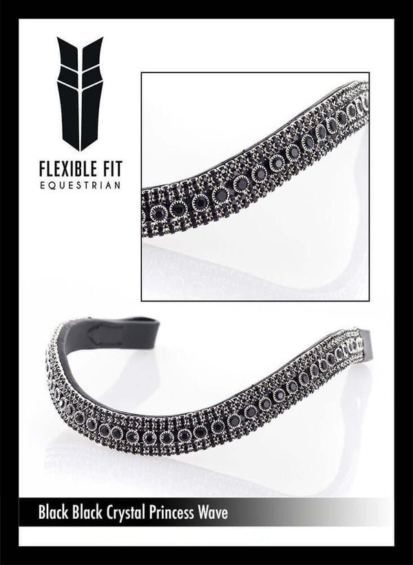 BLACK CRYSTAL PRINCESS WAVE - BLACK BROWBAND - Flexible Fit Equestrian LLC
