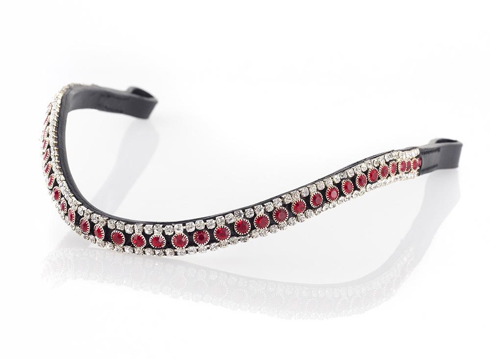 RED AND CLEAR THIN CRYSTAL WAVE - BLACK BROWBAND - Flexible Fit Equestrian LLC