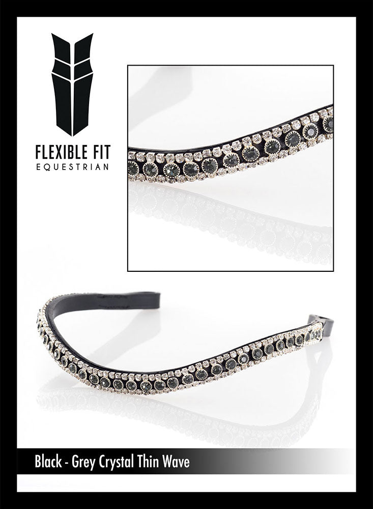 Main Grey and Clear Crystal Thin Wave Browband - Black