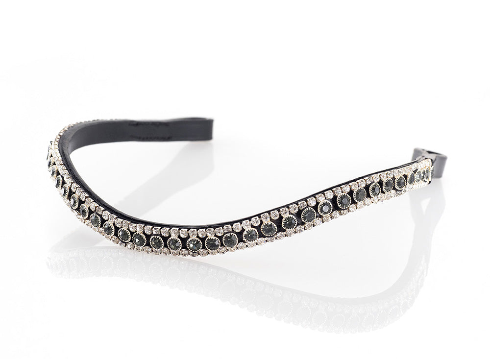 Main Grey and Clear Crystal Thin Wave Browband - Black