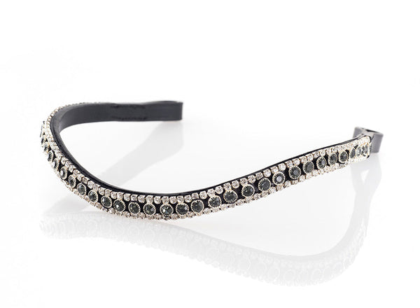 Main Grey and Clear Crystal Thin Wave Browband - Black