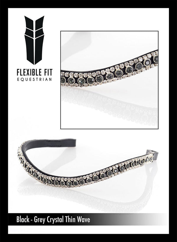 Main Grey and Clear Crystal Thin Wave Browband - Black