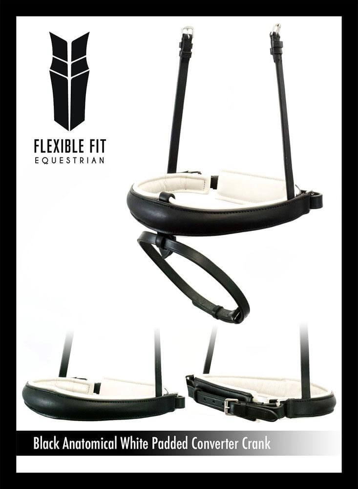 ANATOMICAL RAISED PLAIN WHITE PADDED CONVERTER CRANK - BLACK NOSEBAND - Flexible Fit Equestrian LLC